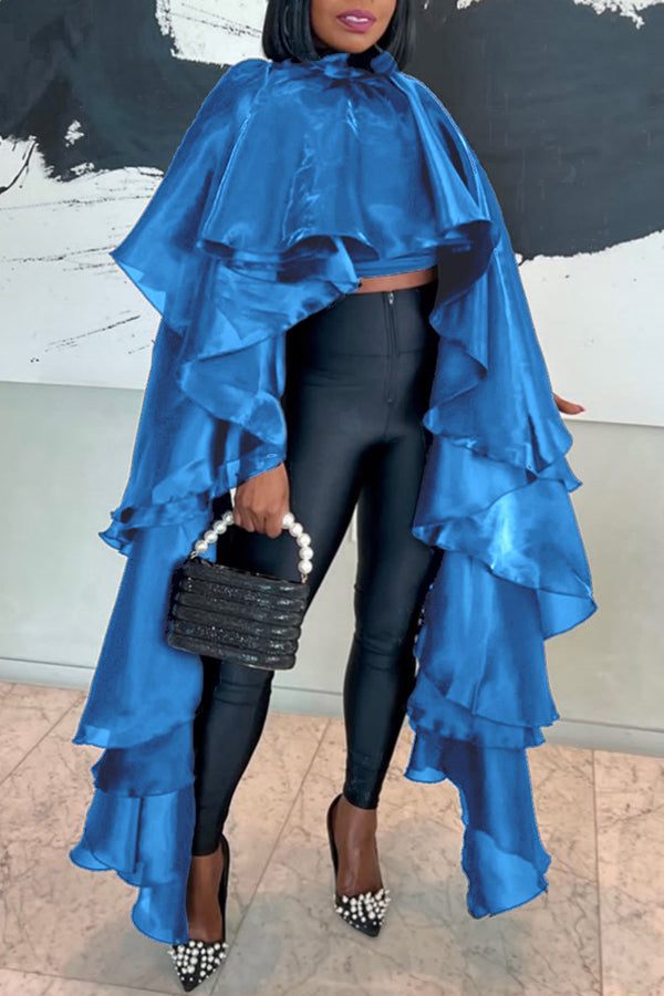 Stylish Satin Loose Ruffle Cape*