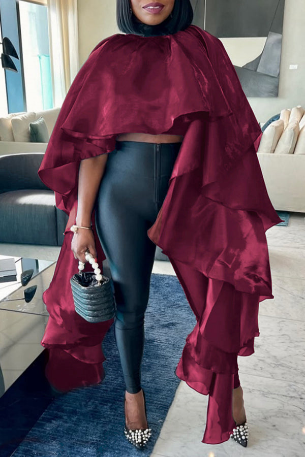 Stylish Satin Loose Ruffle Cape*