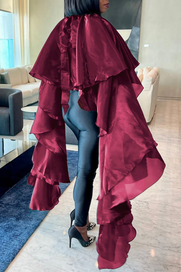 Stylish Satin Loose Ruffle Cape*
