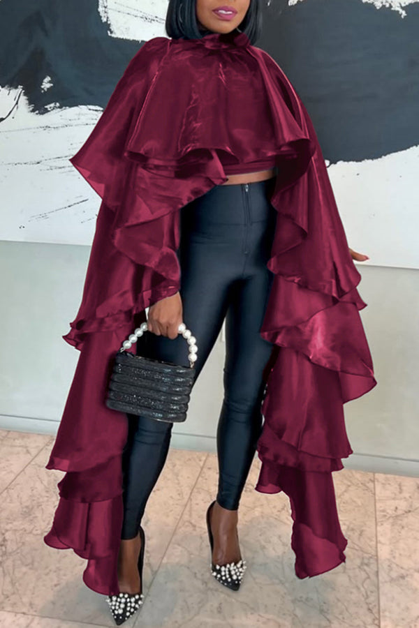 Stylish Satin Loose Ruffle Cape*
