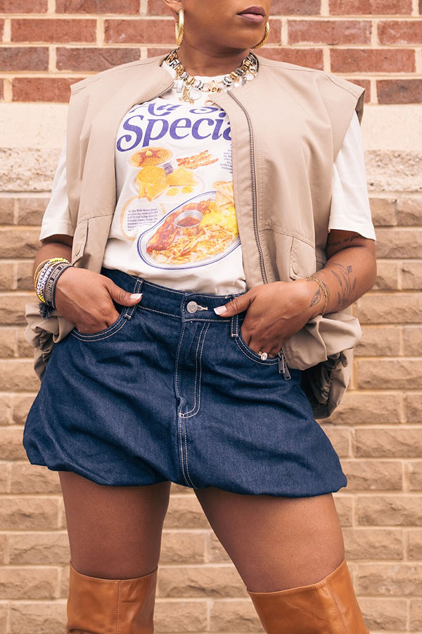 Fashion Solid Balloon Version Denim Skirt*