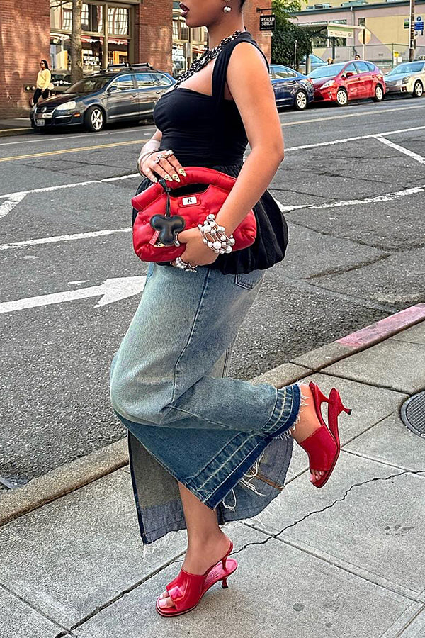 Retro Slim Fit Split Denim Long Skirt*