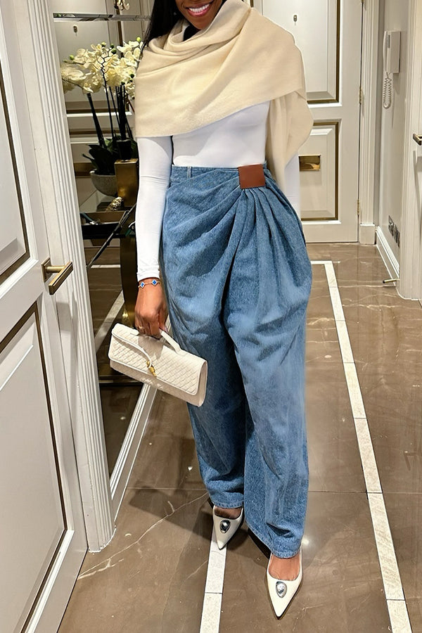 Streetwear Pleated Drape Wide Leg Jeans*
