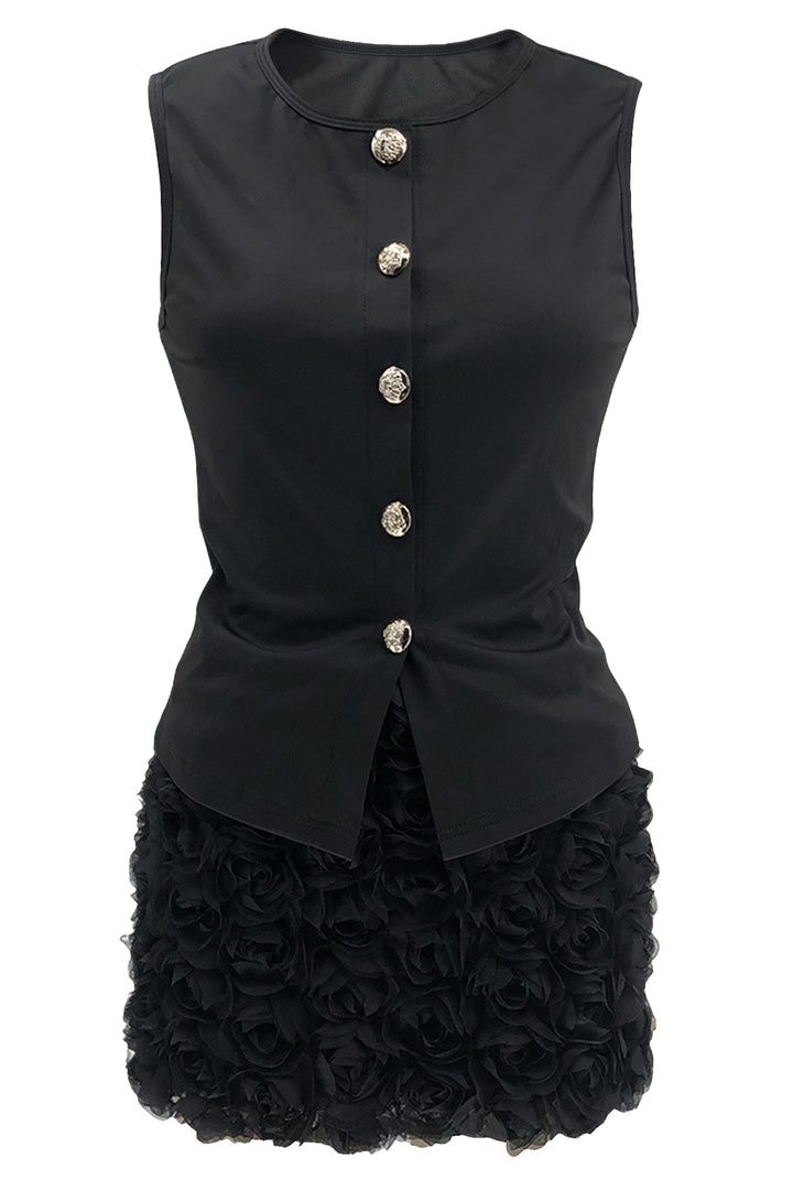 Chic Sleeveless Top & Three Dimensional Flower Hip Wrap Skirt Set*
