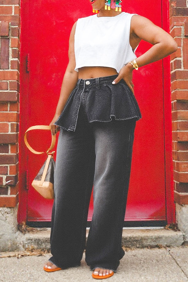 Fashionable Irregular Pleated Waist Design Jeans*