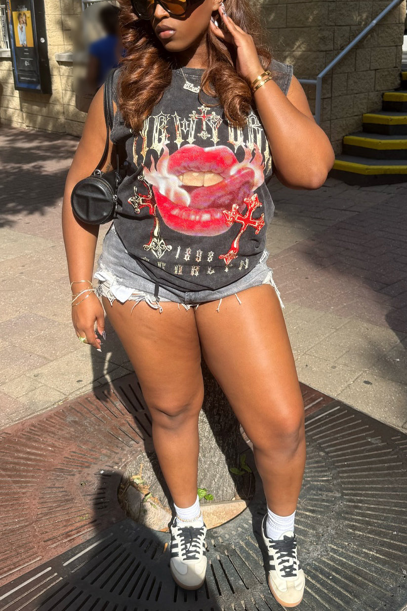 Street Lips Cross Print Tank Top*