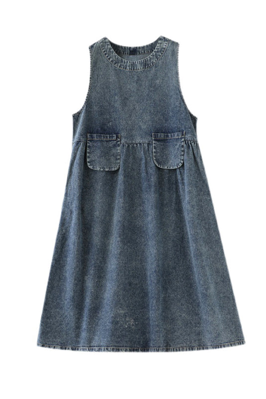 Casual Loose Distressed Side Pocket Denim Dress*