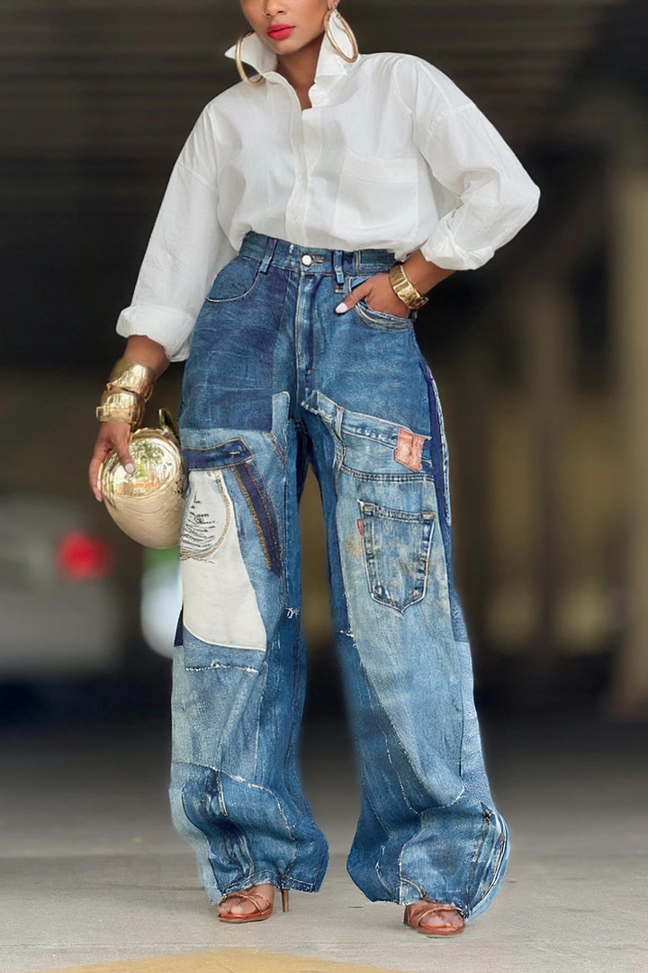 Street Fashion Patchwork Printed Jeans*