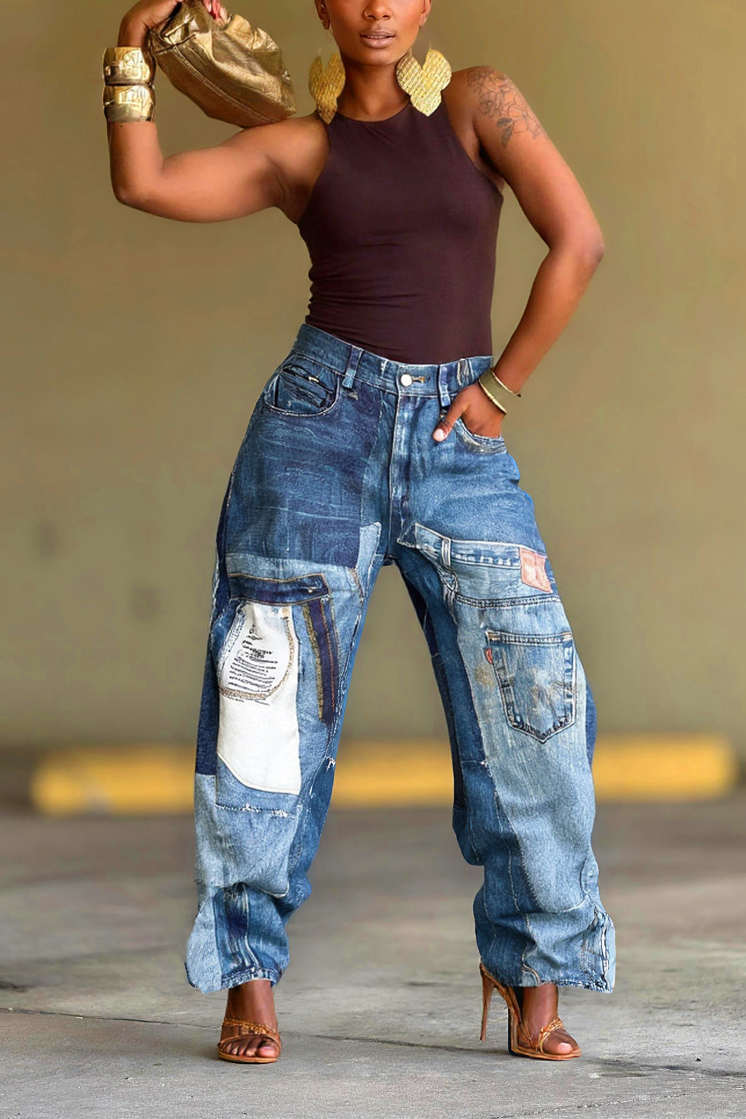 Street Fashion Patchwork Printed Jeans*