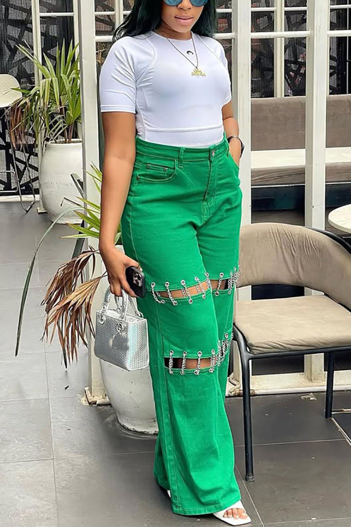 Street Stitching Chain Hollow Jeans*