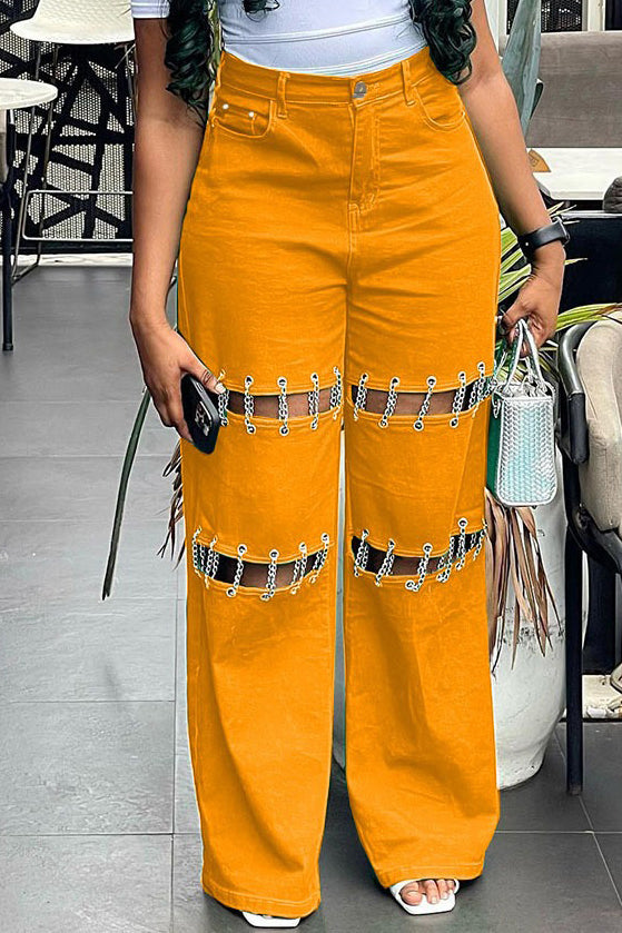 Street Stitching Chain Hollow Jeans*