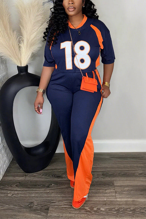 Sports Digital Print Top & Colorblock Pants Set*