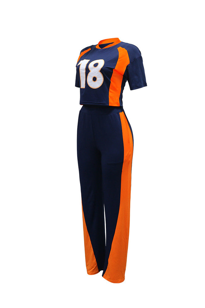 Sports Digital Print Top & Colorblock Pants Set*