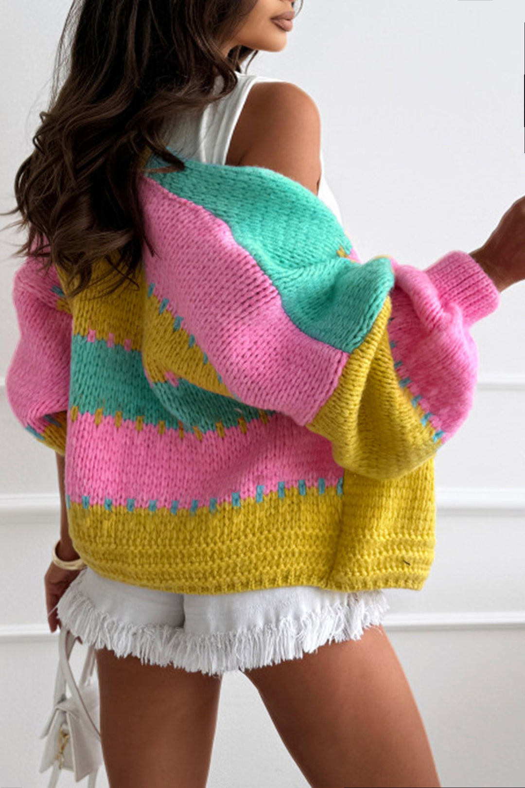 Casual Contrast Color Patchwork Cardigan*