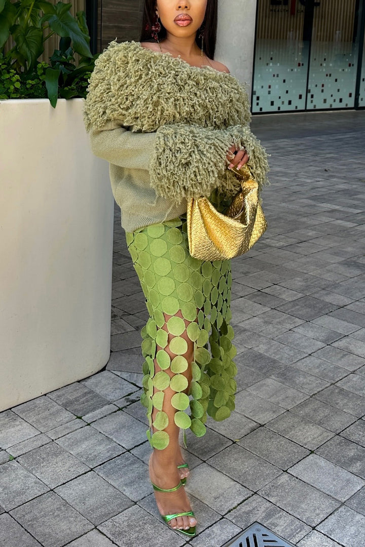Fashionable Off Shoulder Textured Tassel Sweater*