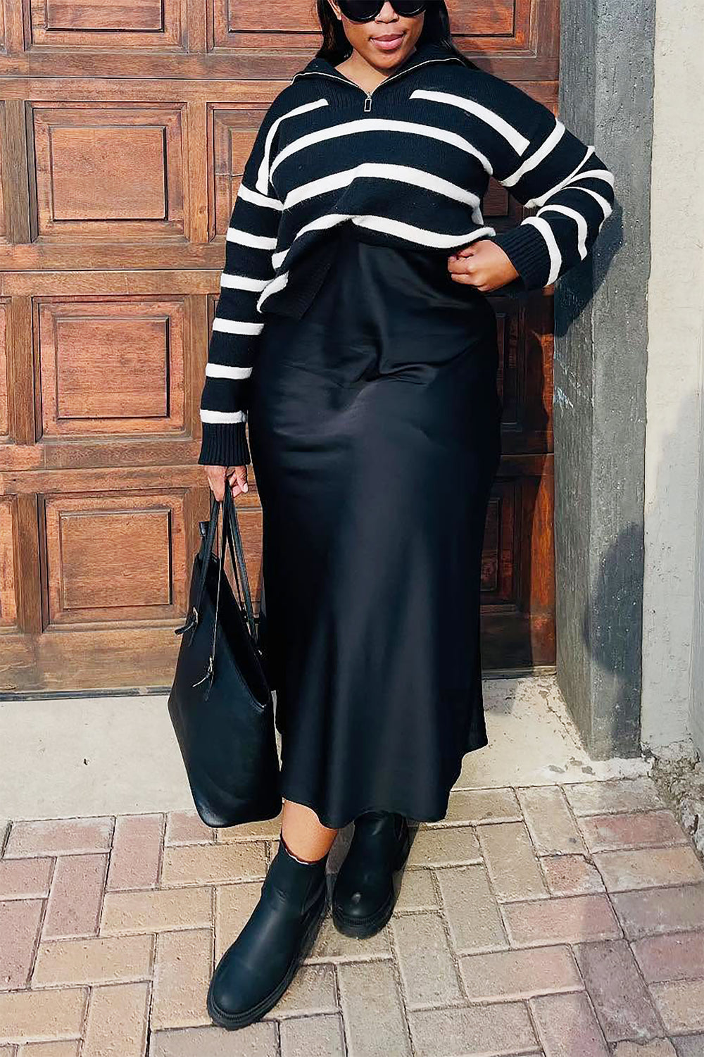 Casual Loose Striped Contrast Zipper Sweater*