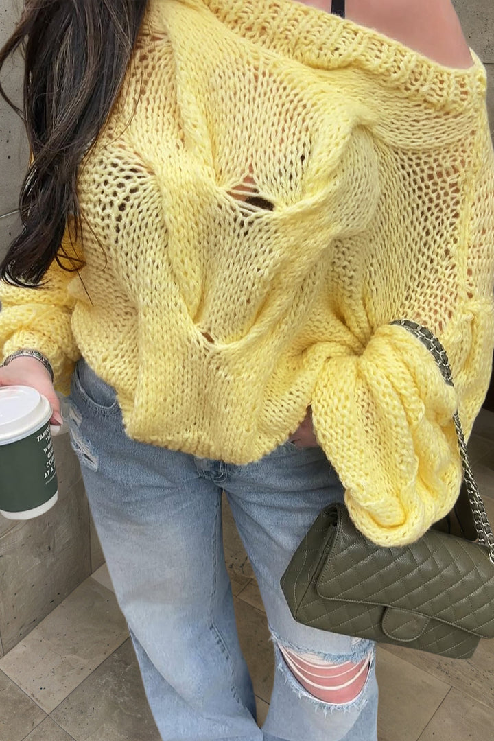 Casual Solid Hollow Cable Sweater*