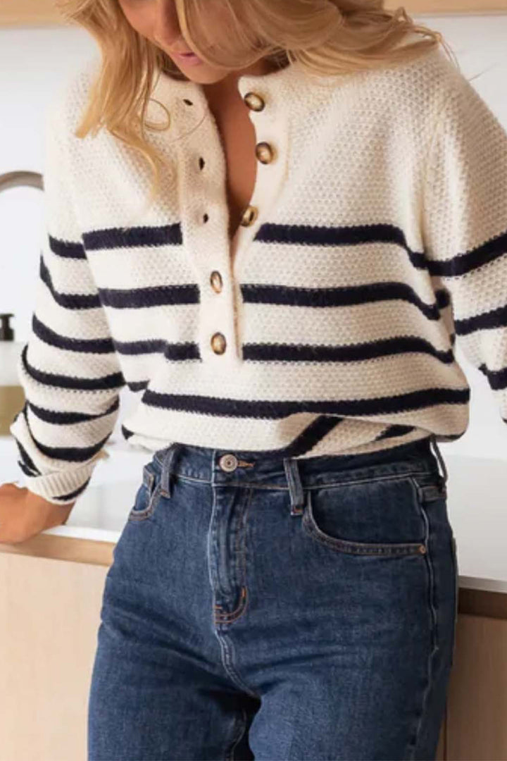 Casual Striped Contrast Button Cardigan*
