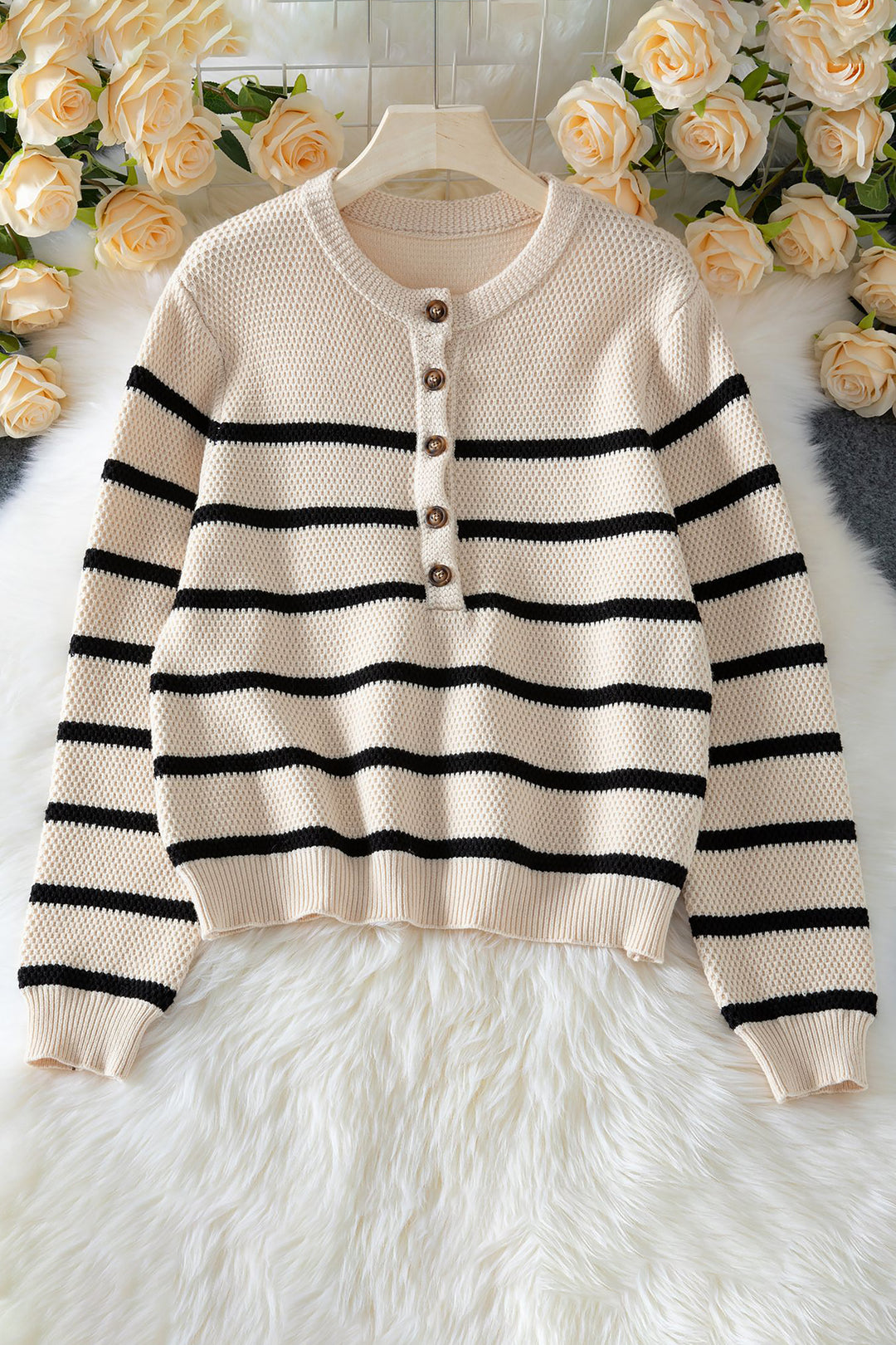 Casual Striped Contrast Button Cardigan*