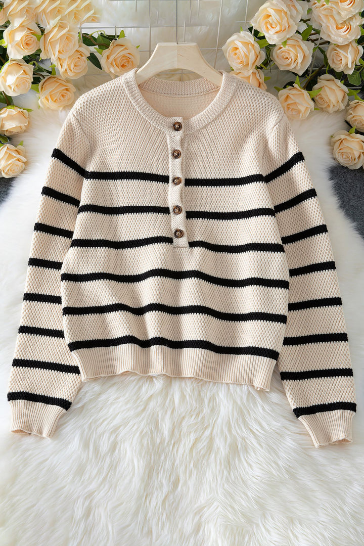Casual Striped Contrast Button Cardigan*