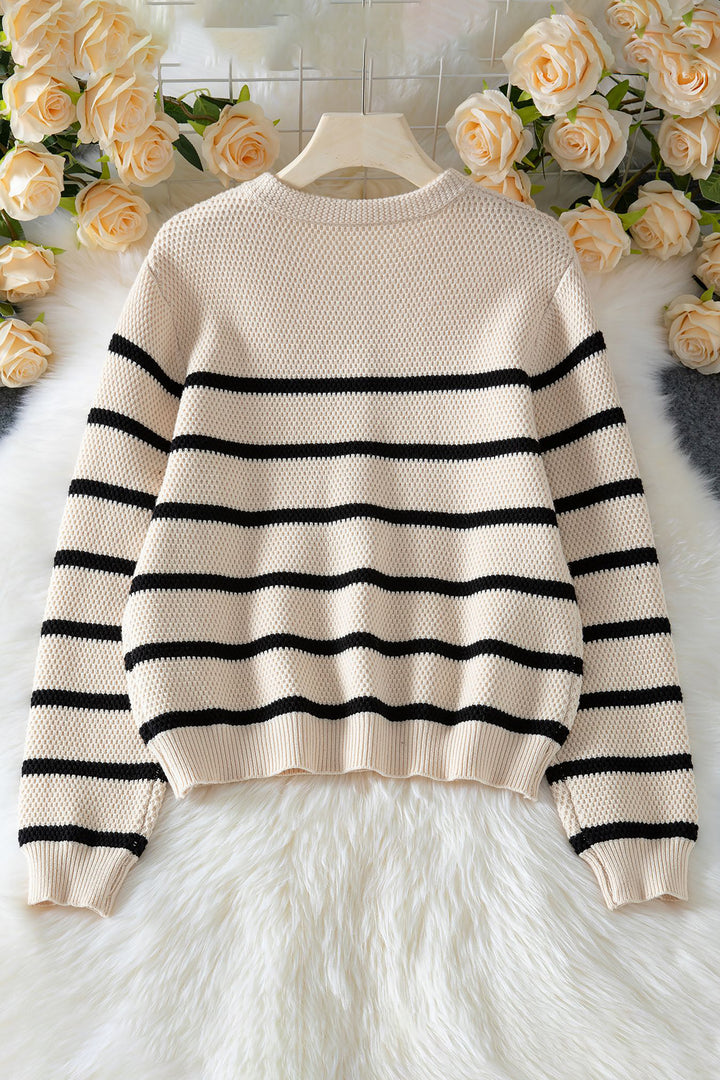 Casual Striped Contrast Button Cardigan*
