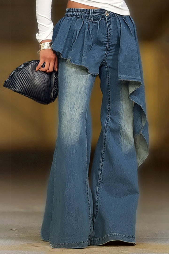 Fashion Irregular Ruffle Layered Washed Jeans*