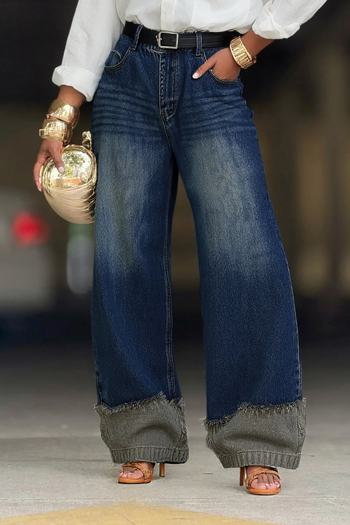 Vintage Distressed Patchwork Two Tone Frayed Jeans*