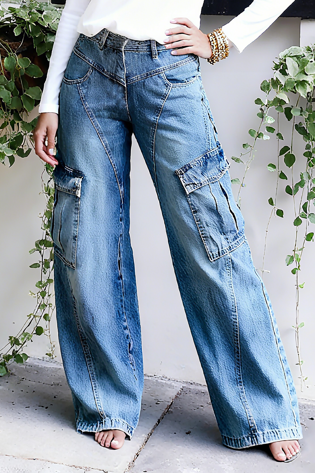 Casual Multi Pocket High Waist Work Jeans*