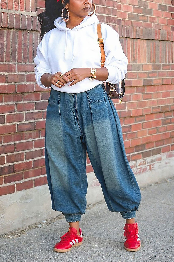 Casual Washed Harem Lantern Jeans*