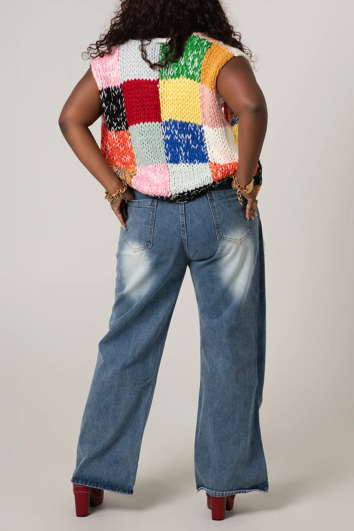 Fashionable Irregular Waist Design Deconstructed Jeans*