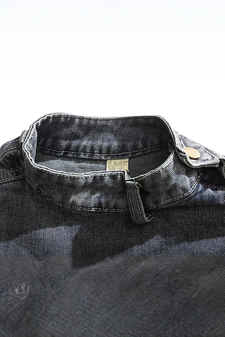 Casual Distressed Stand Up Collar Denim Sweatshirt*