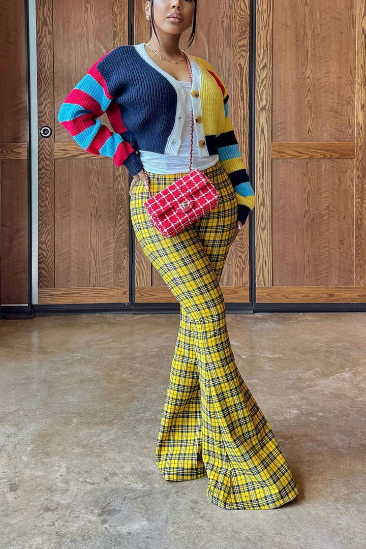 Fashionable Colorful Letter Stripes Contrasting Cardigan*