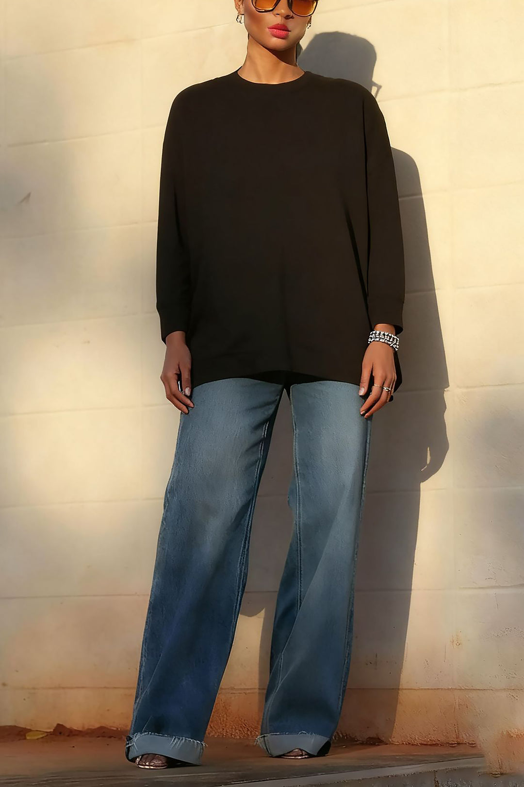 Basic Solid Round Neck Mid Length Top*