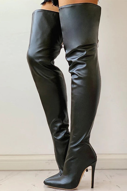 Personalized Over The Knee Solid High Heeled Boots*