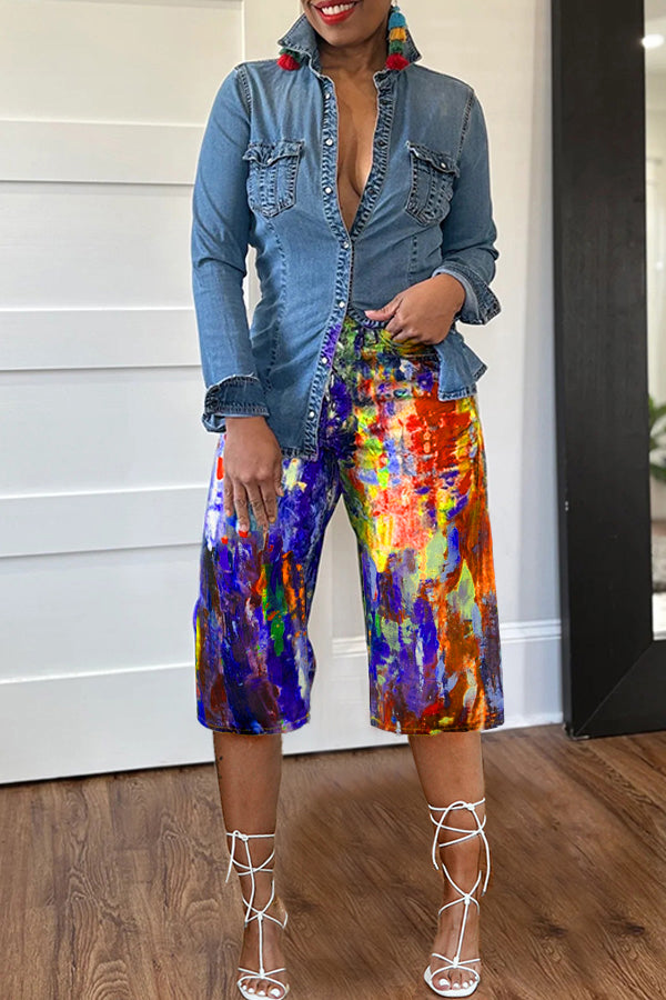 Fashion Abstract Painted Straight Shorts