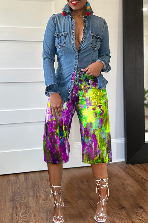 Fashion Abstract Painted Straight Shorts