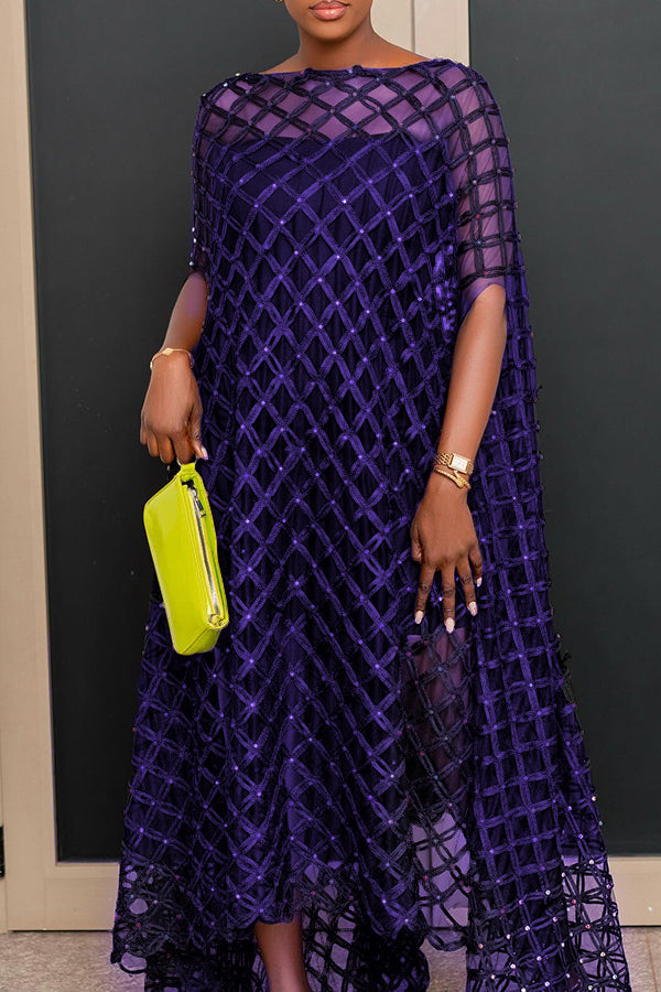 Unique Embroidered Mesh Maxi Dress