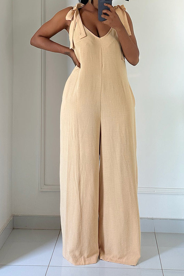 Cozy V-Neck Tie Shoulder Jumpsuit
