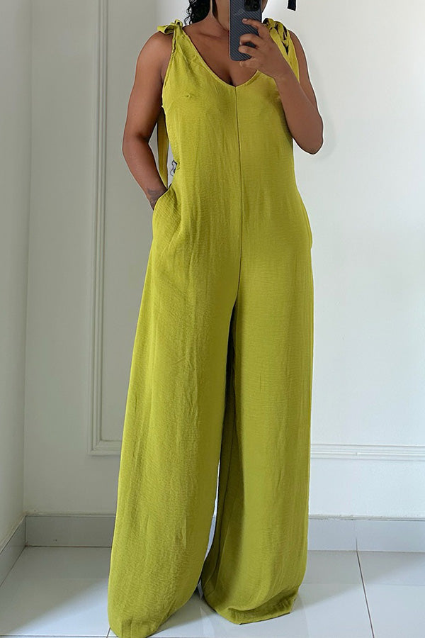 Cozy V-Neck Tie Shoulder Jumpsuit