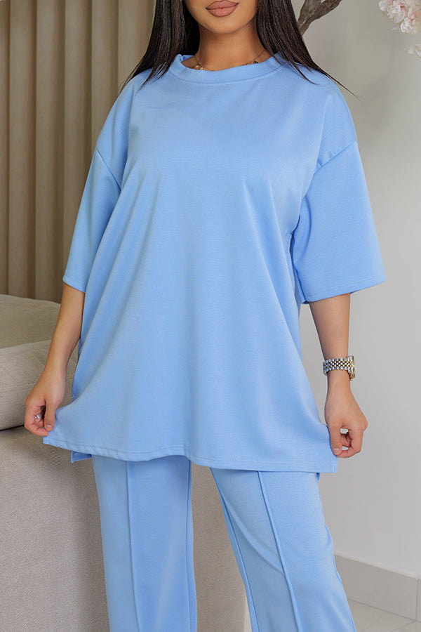 Casual Round Neck Top & Pants Set