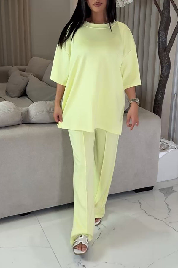 Casual Round Neck Top & Pants Set