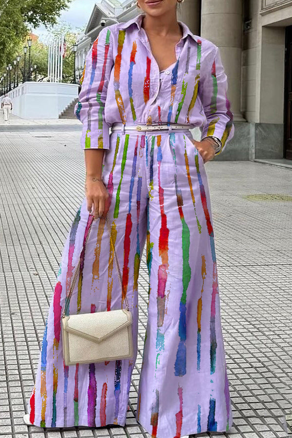 Vintage Colorful Patched Pocket Shirt & Pants Set