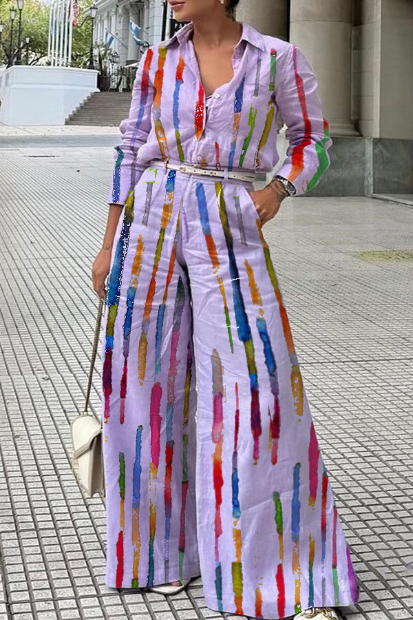 Vintage Colorful Patched Pocket Shirt & Pants Set