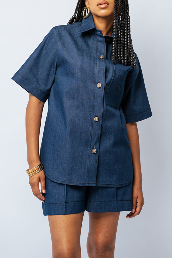 Casual Denim Top & Shorts Set