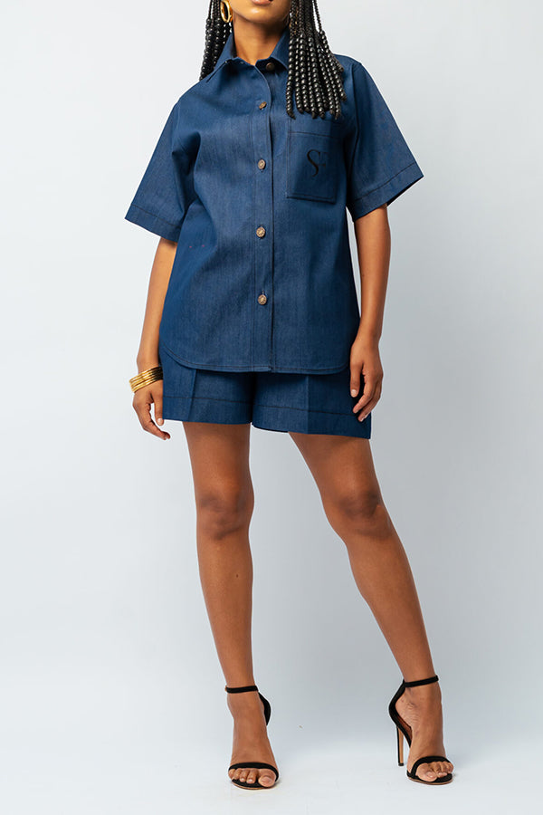 Casual Denim Top & Shorts Set