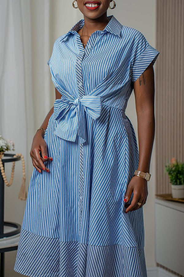 Vintage Striped Bow Front Mini Dress