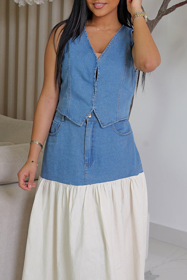 Stylish Denim Vest & Skirt Set