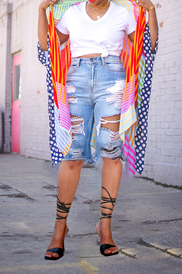 Stylish Raw Trim Ripped Straight Jeans