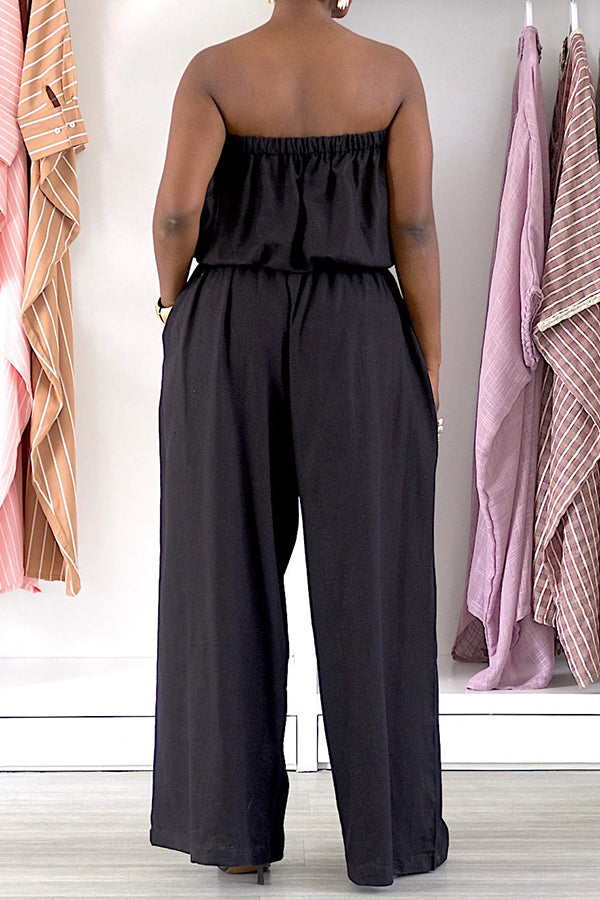 Casual Loose Off Shoulder Drawstring Waist Jumpsuit