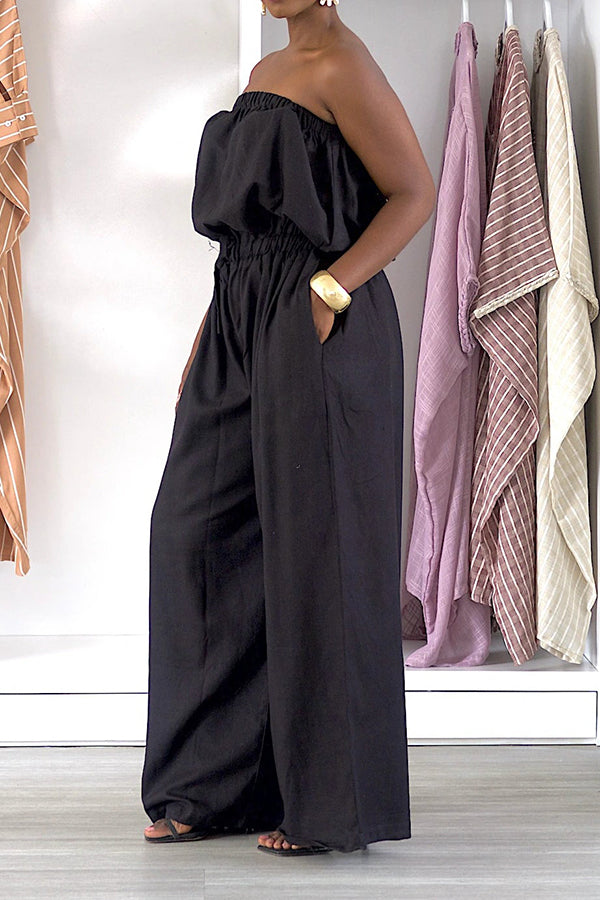Casual Loose Off Shoulder Drawstring Waist Jumpsuit
